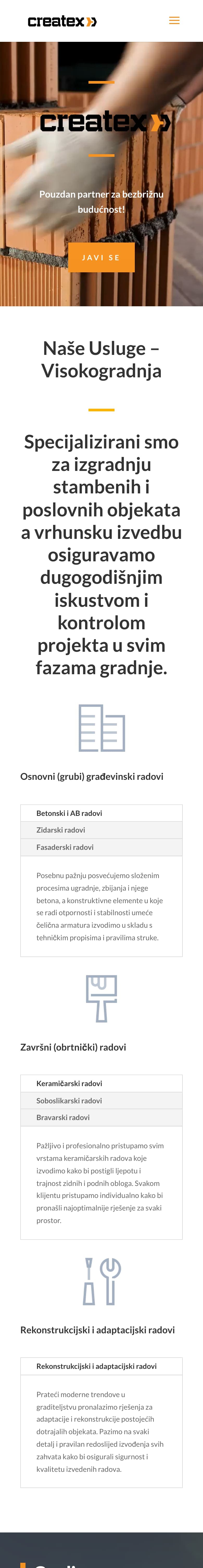 Createx — web stranica (mobile)