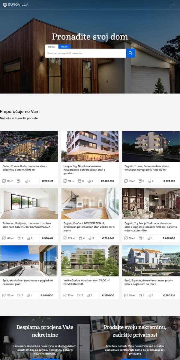 Eurovilla — web stranica