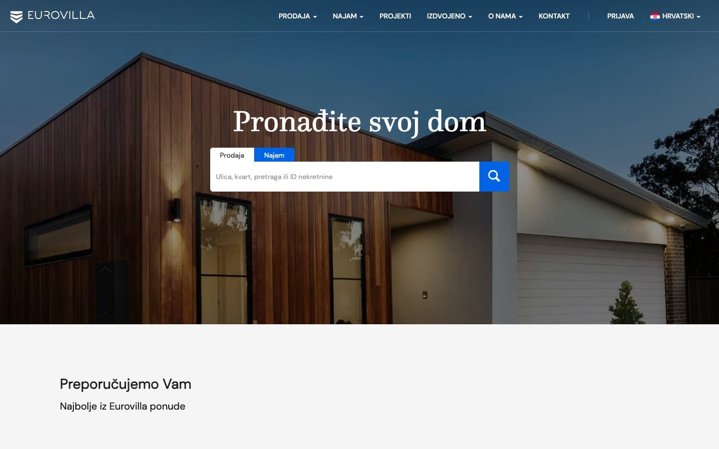 Eurovilla — web stranica (desktop)