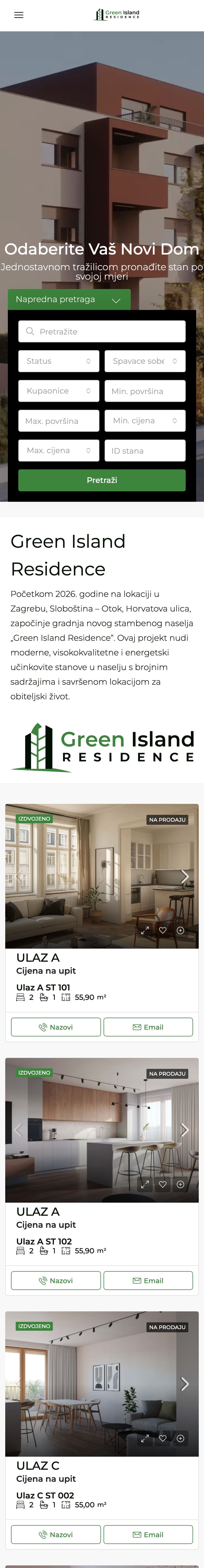Green Island Residence — web stranica (mobile)