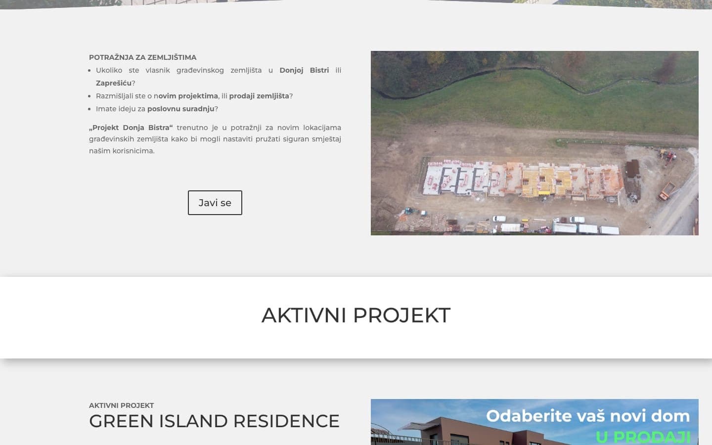 Projekt Donja Bistra — web stranica 1