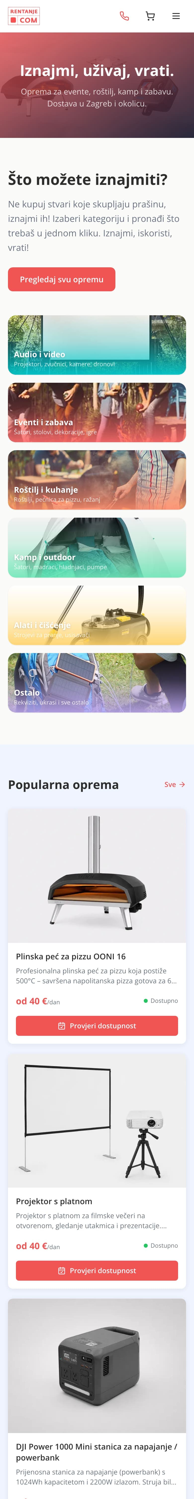 Rentanje.com — web stranica (mobile)