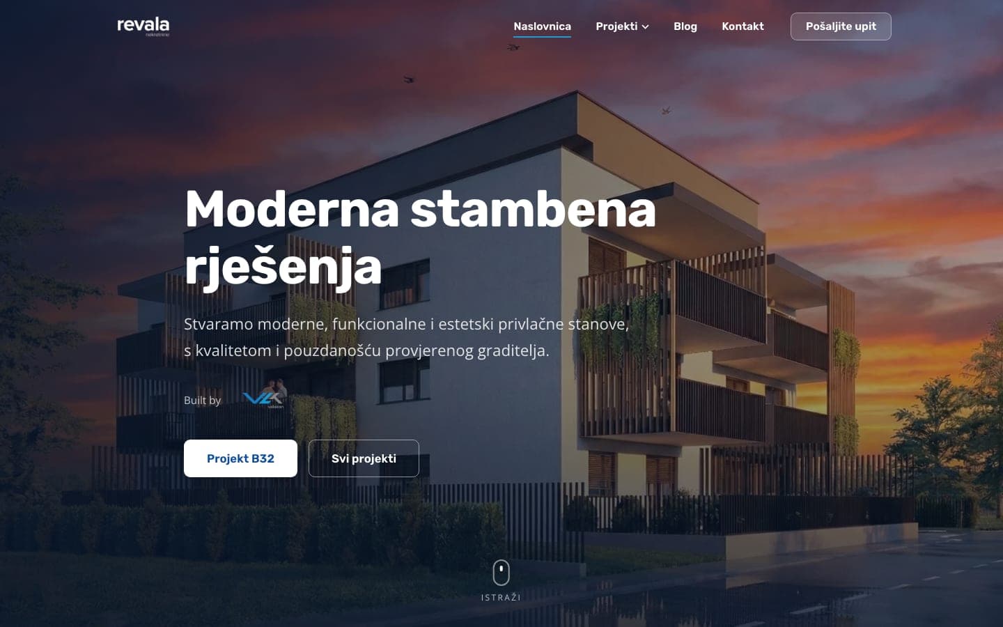 Revala — web stranica (desktop)