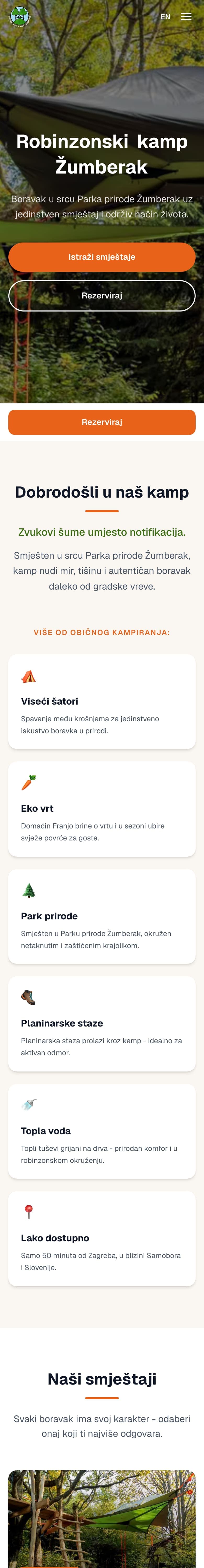 Robinzonski kamp Žumberak — web stranica (mobile)