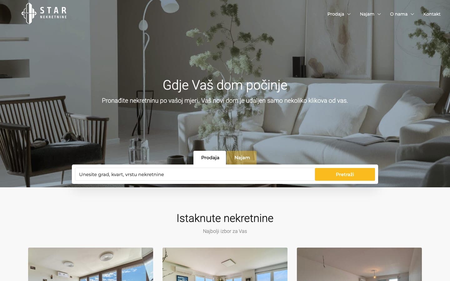 Star Nekretnine — web stranica (desktop)