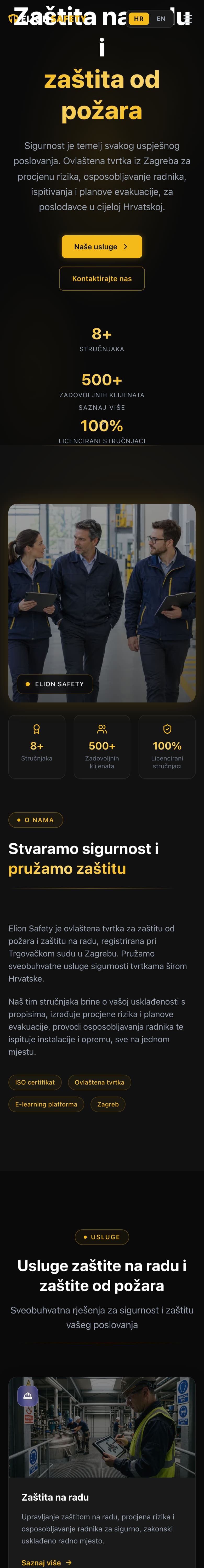 Elion Safety, web stranica (mobile)