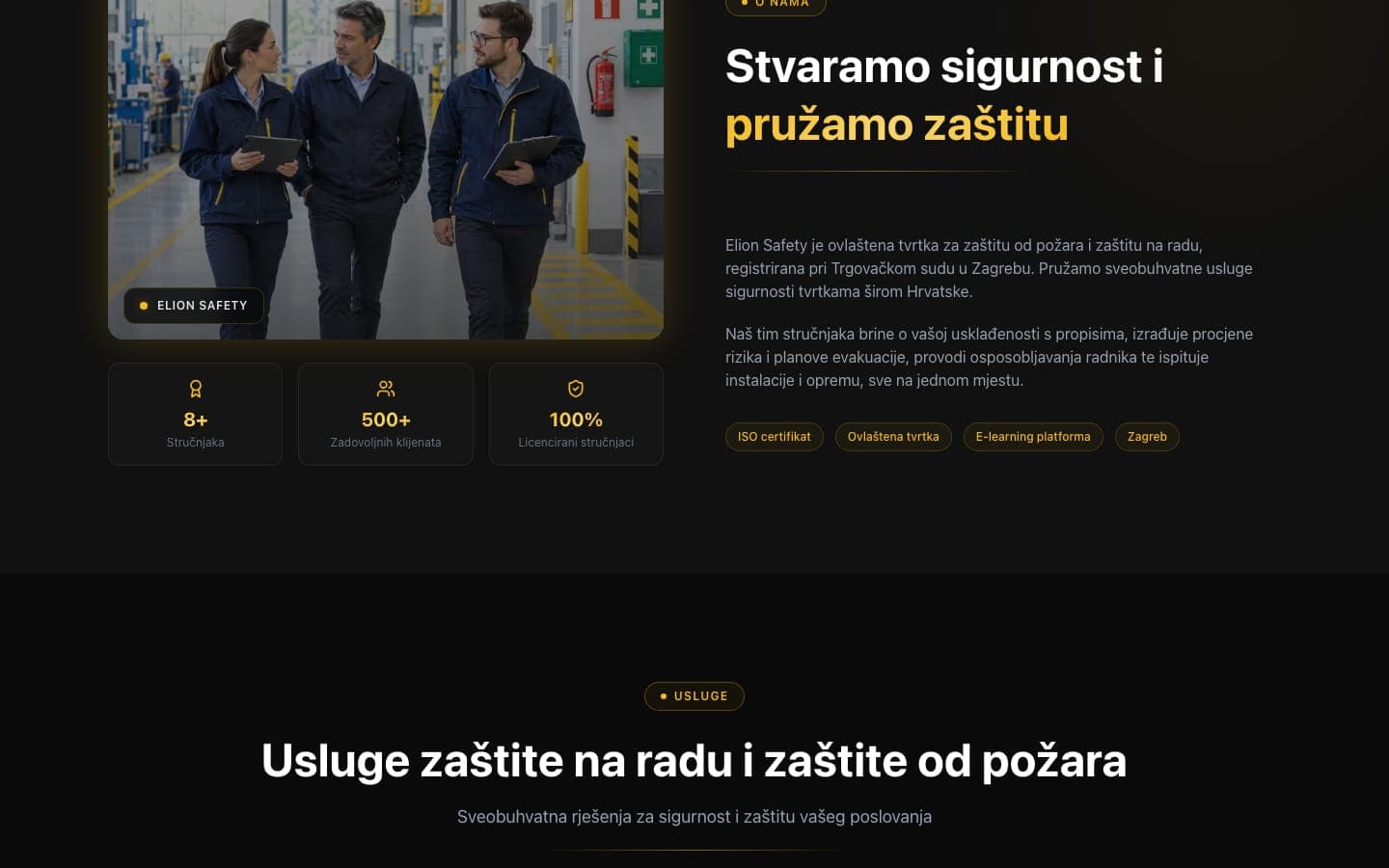 Elion Safety, web stranica 1