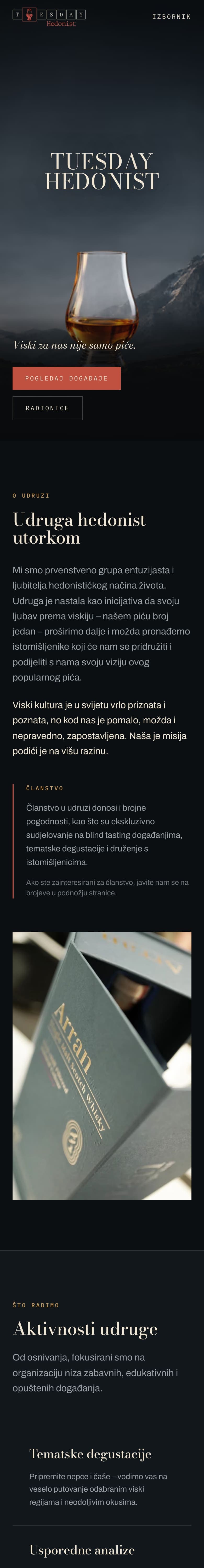 Tuesday Hedonist — web stranica (mobile)